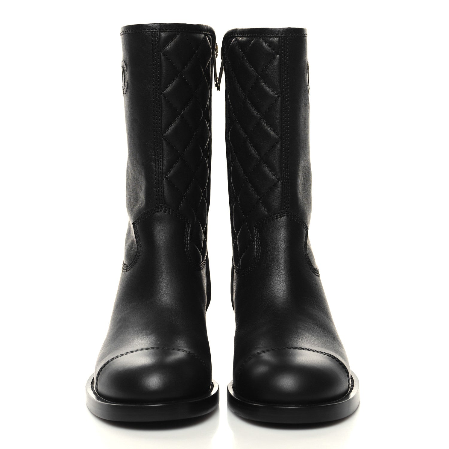 Chanel Calfskin Quilted CC Boots 38 Black 2 of 9