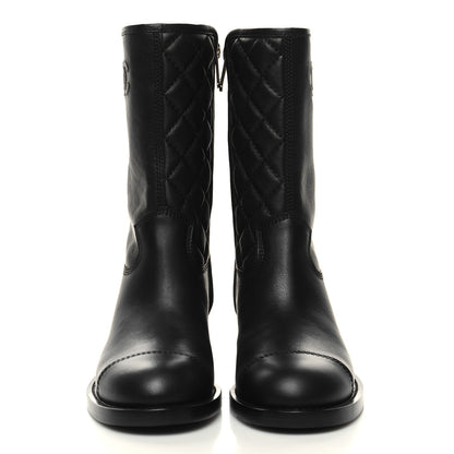 Chanel Calfskin Quilted CC Boots 38 Black 2 of 9