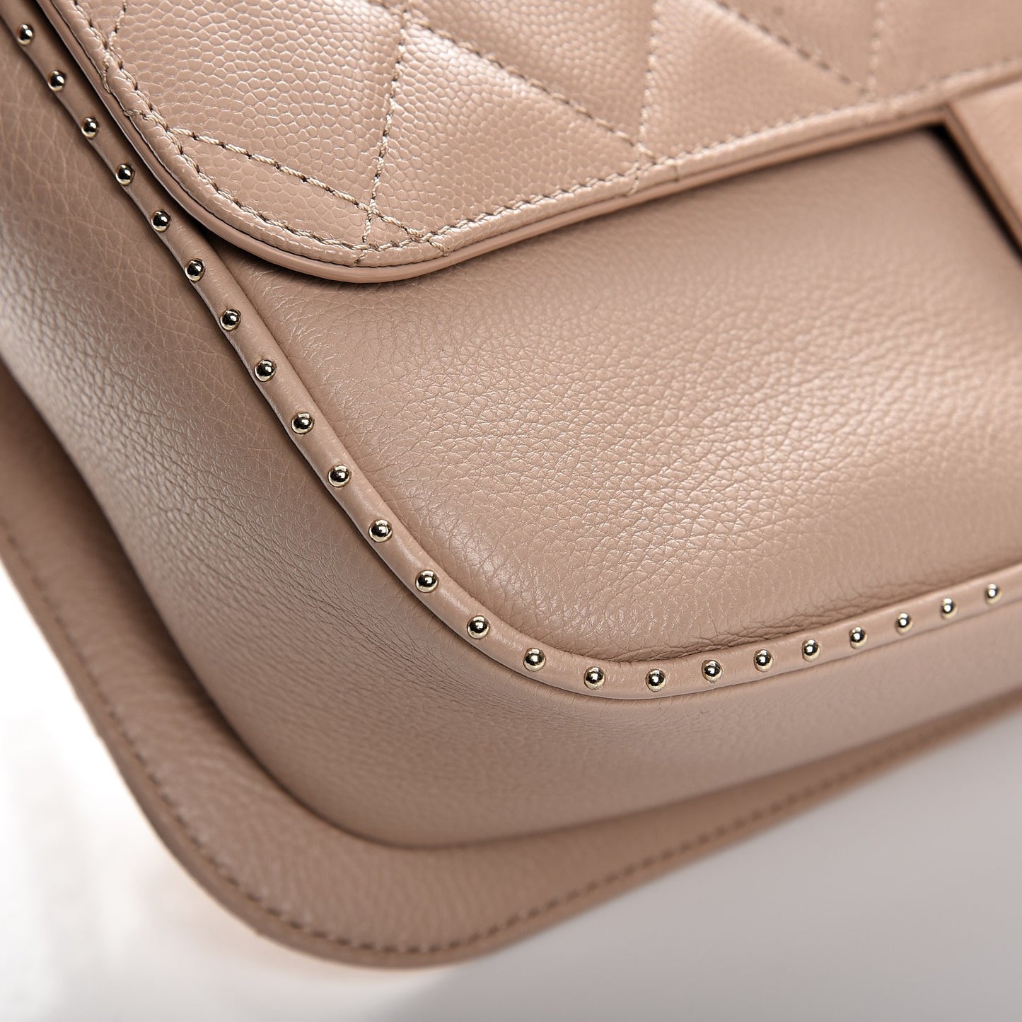 Caviar Quilted Large Studded Flap Beige