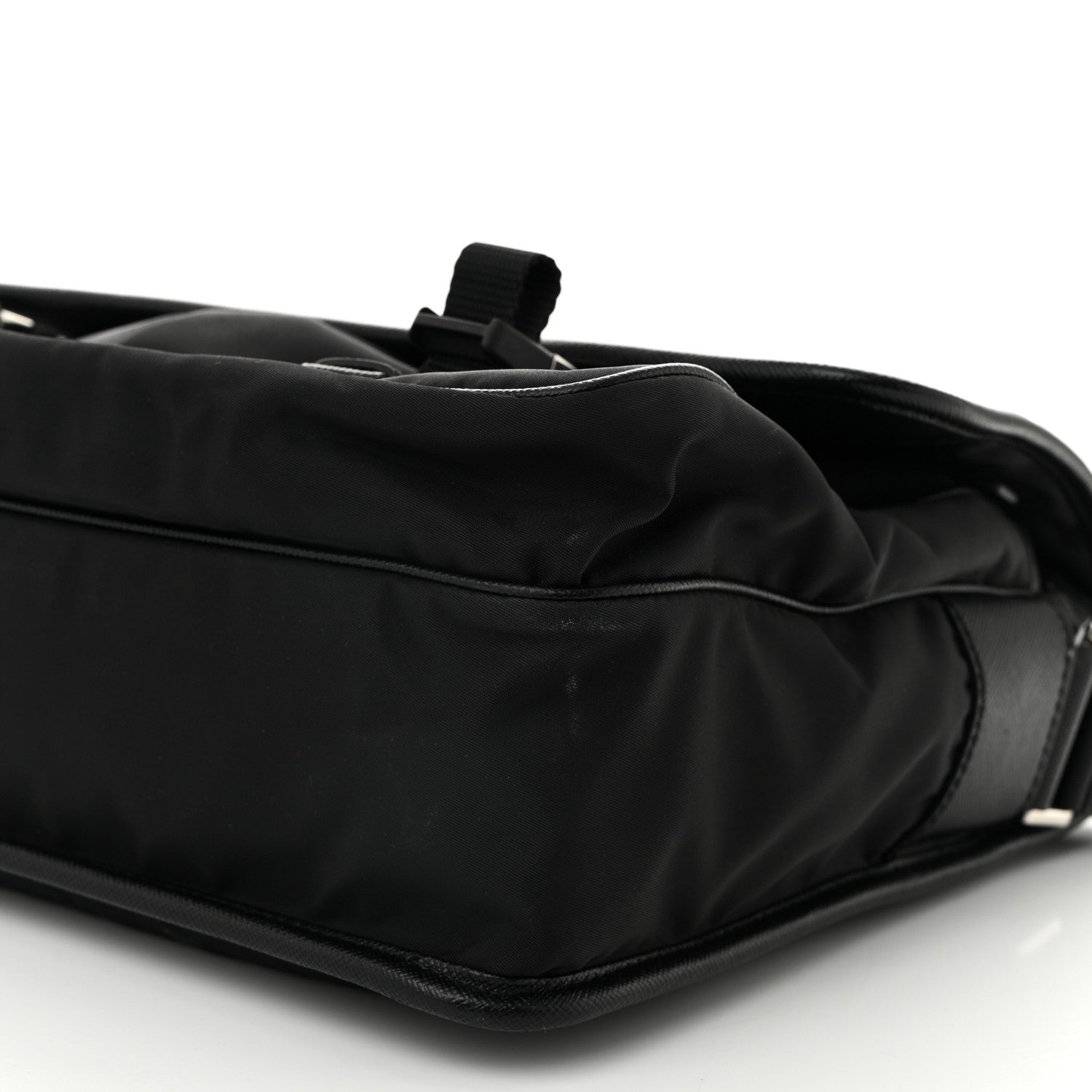 Prada Tessuto Nylon Saffiano Large Double Snap Buckle Messenger Bag Black 10 of 10