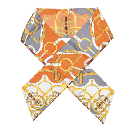 Hermes Silk Eperon D'Or Remix Maxi Twilly Orange Gris Or 1 of 5