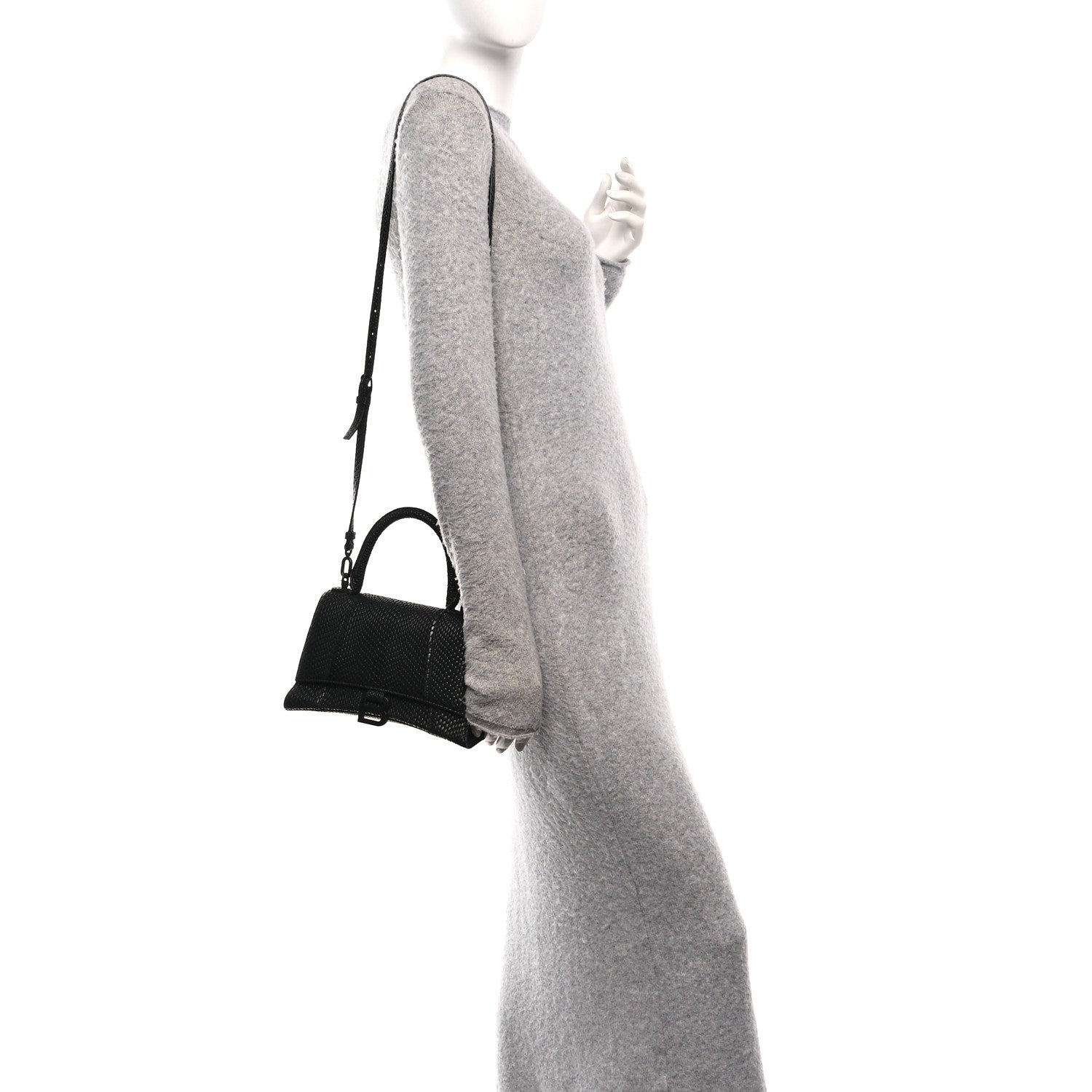 Balenciaga Matte Calfskin Snake Embossed Tonal B Small Hourglass Top Handle Bag Black 3 of 19