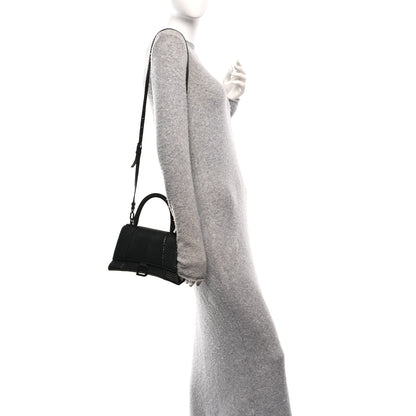 Balenciaga Matte Calfskin Snake Embossed Tonal B Small Hourglass Top Handle Bag Black 3 of 19