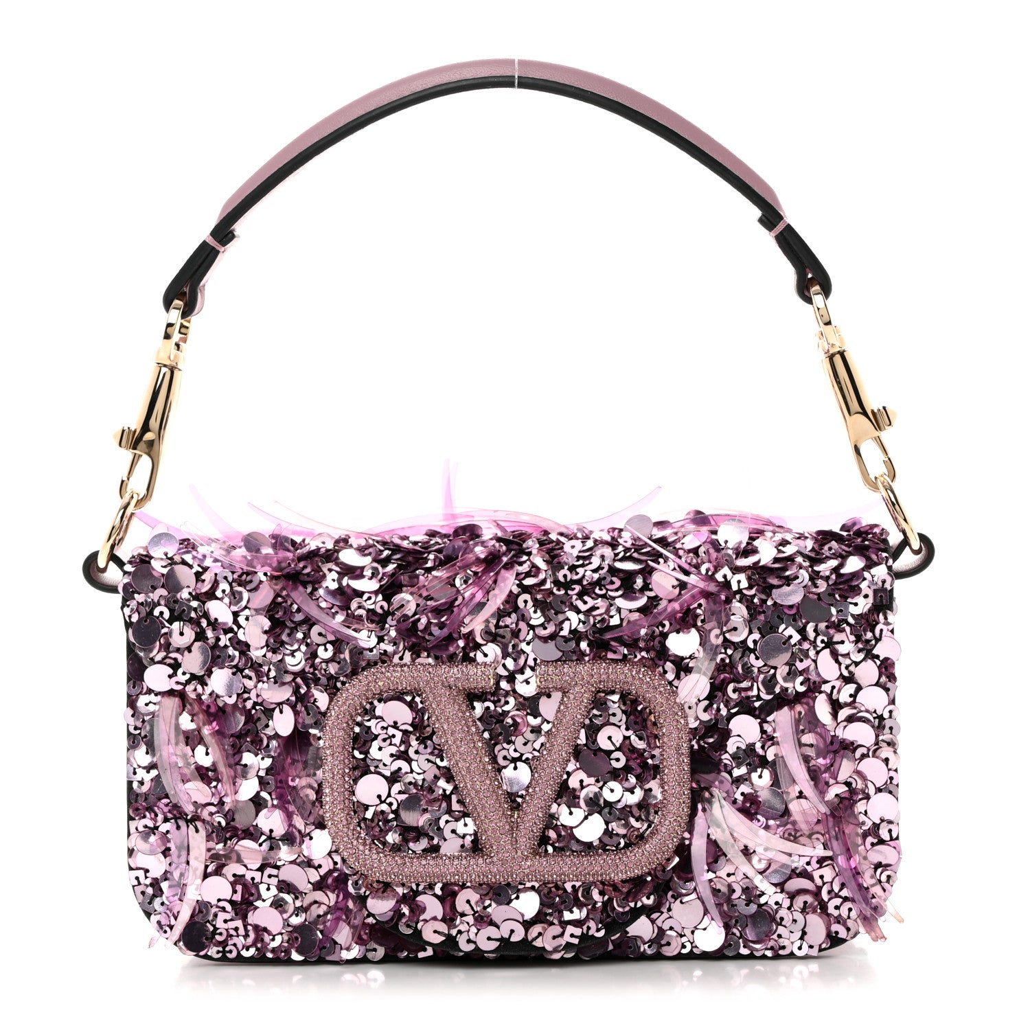 Valentino Garavani Sequin Crystal Vlogo Embroidered Small Loco Shoulder Bag Rosa Misty Mauve 1 of 10