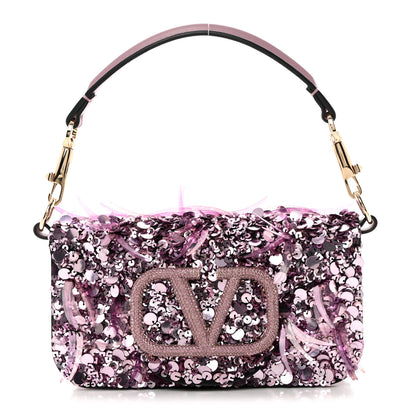 Valentino Garavani Sequin Crystal Vlogo Embroidered Small Loco Shoulder Bag Rosa Misty Mauve 1 of 10