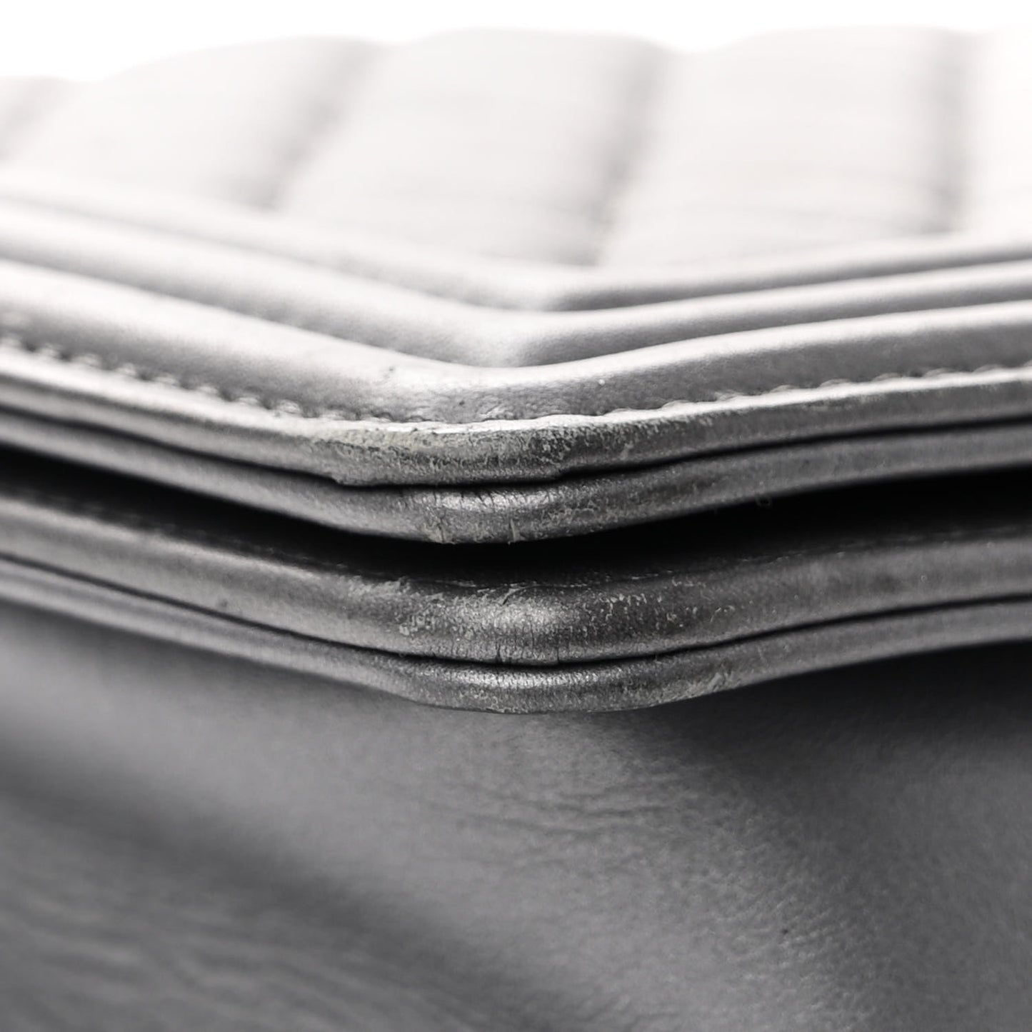 Metallic Lambskin Quilted New Medium Boy Flap Dark Silver