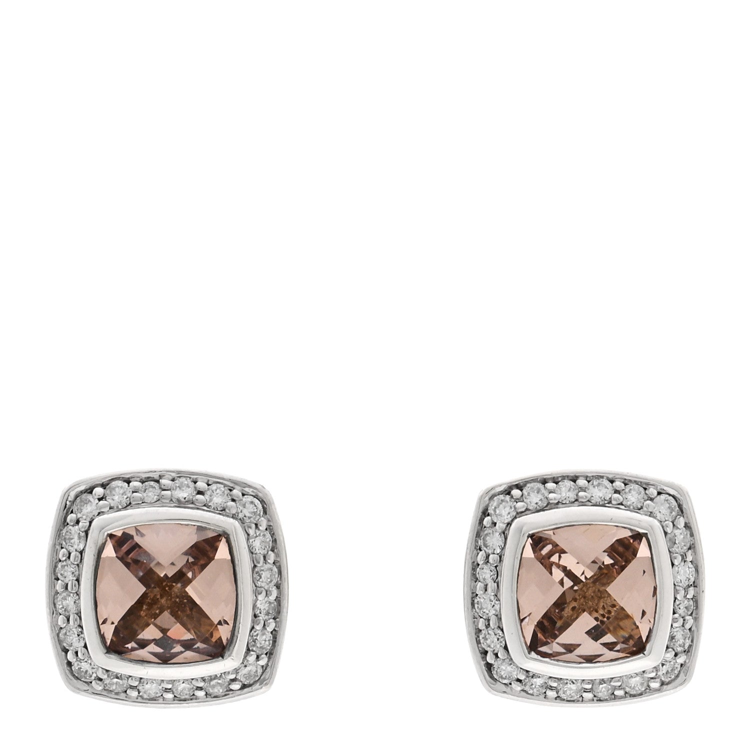 David Yurman Sterling Silver Diamond Morganite 5mm Petite Albion Earrings 1 of 4