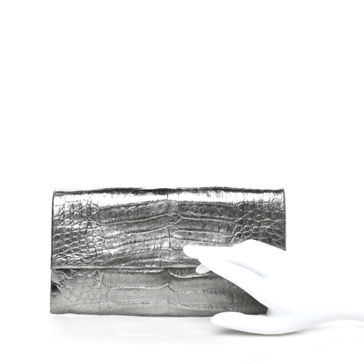 Metallic Crocodile Clutch Silver