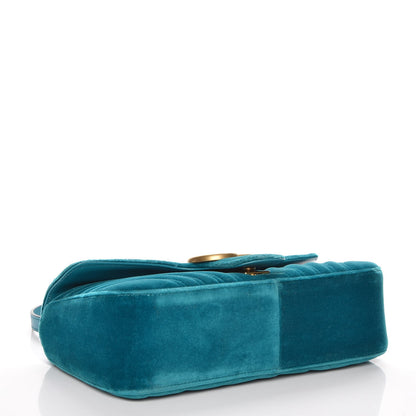 Gucci Velvet Matelasse Small GG Marmont Shoulder Bag Pavone Cyan 4 of 7