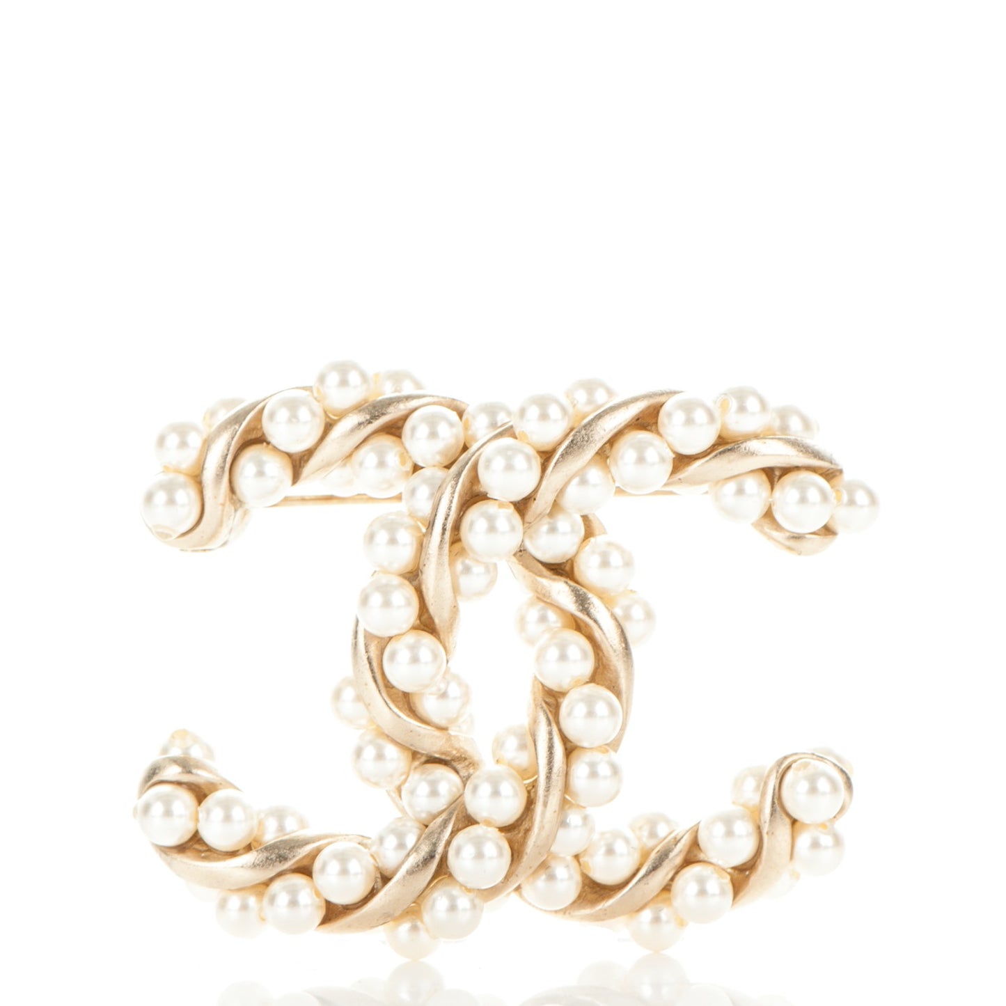 Pearl Twisted CC Brooch Gold