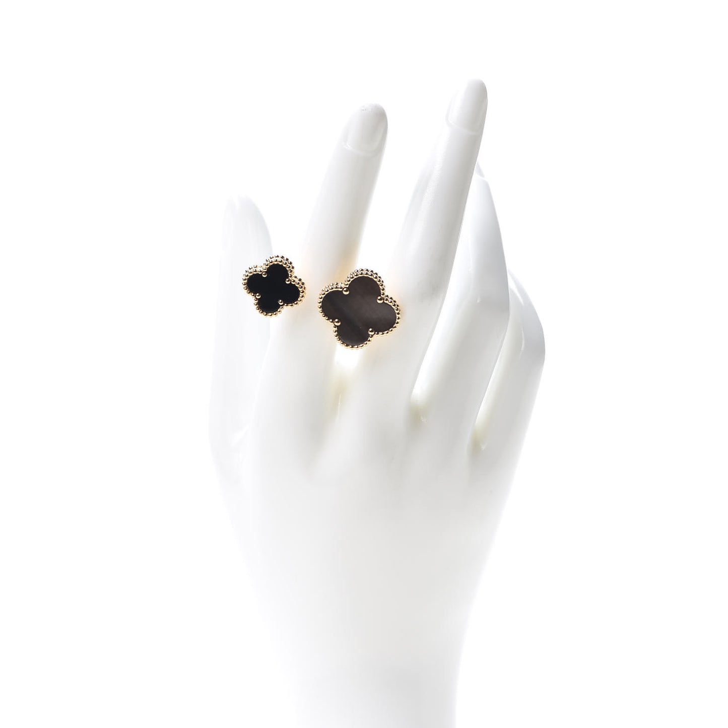 18K Yellow Gold Grey Mother of Pearl Black Onyx Magic Alhambra Between the Finger Ring 54 6.75
