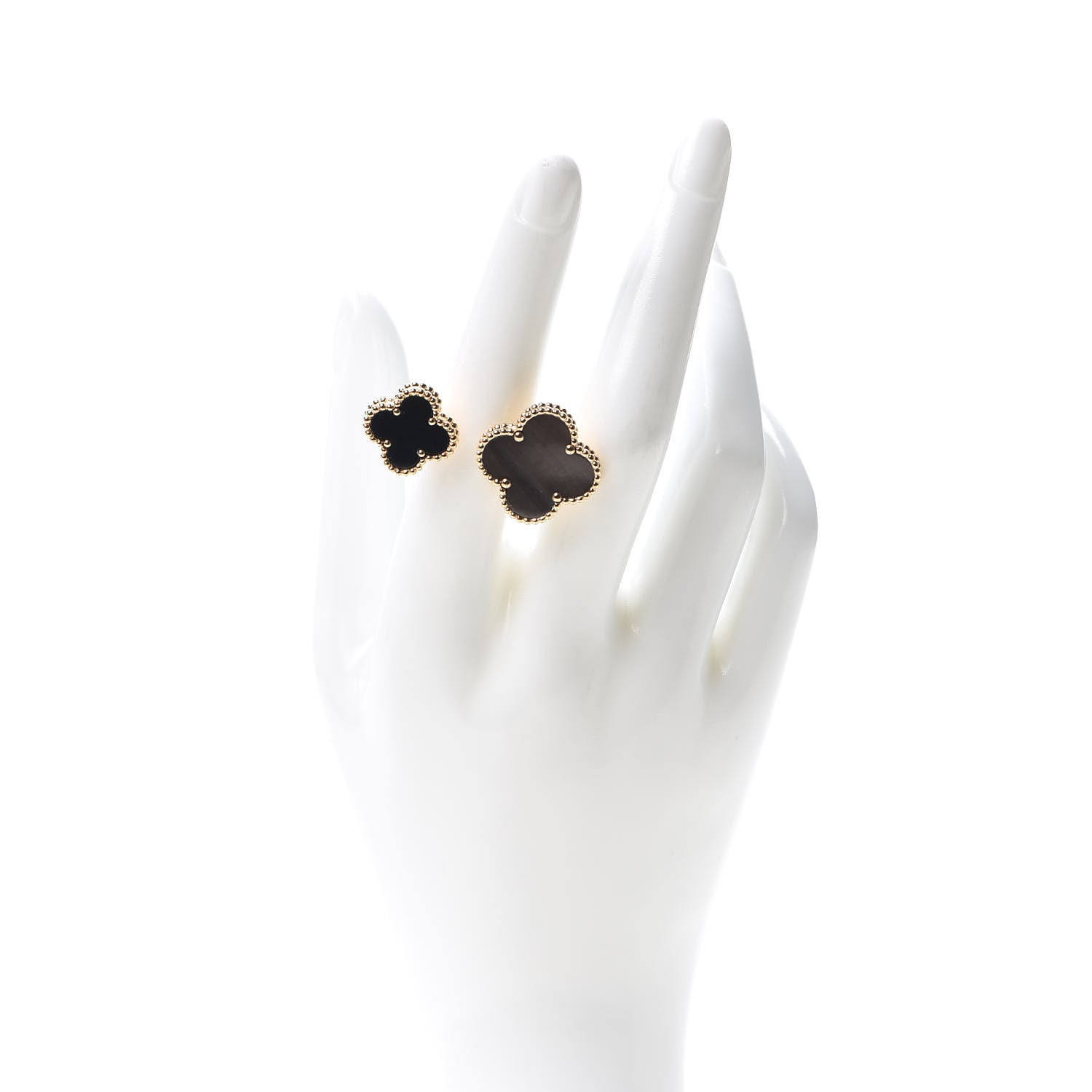 Van Cleef & Arpels 18K Yellow Gold Grey Mother of Pearl Black Onyx Magic Alhambra Between the Finger Ring 54 6.75 2 of 6