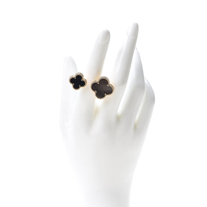 Van Cleef & Arpels 18K Yellow Gold Grey Mother of Pearl Black Onyx Magic Alhambra Between the Finger Ring 54 6.75 2 of 6