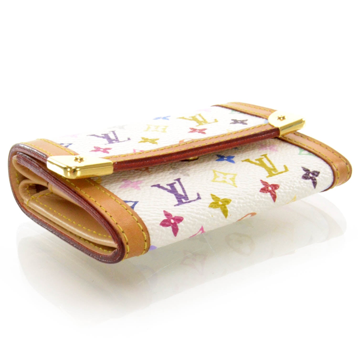Louis Vuitton Monogram Multicolor Porte-Monnaie Plat Coin Purse White 4 of 7