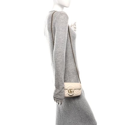 Gucci Calfskin Matelasse Super Mini GG Marmont Shoulder Bag White 3 of 12