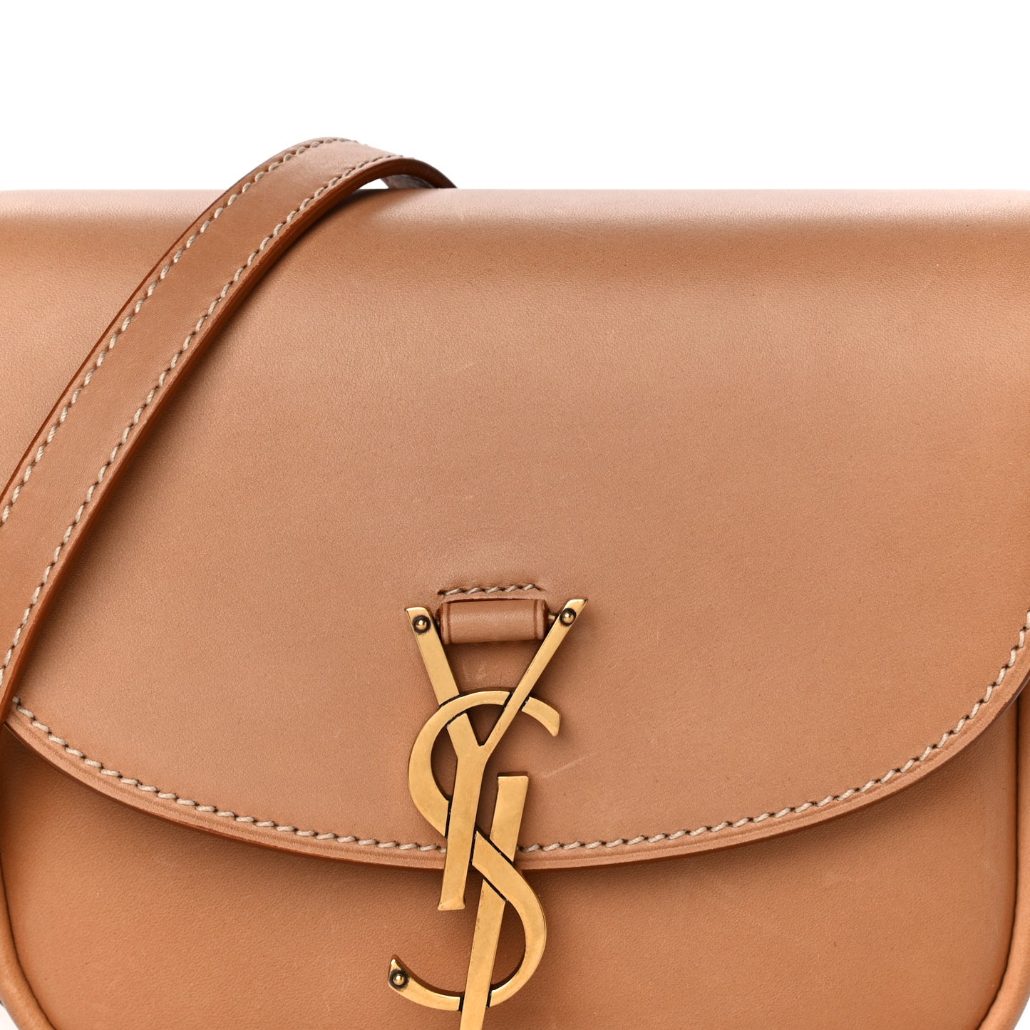 Smooth Vintage Calfskin Small Kaia Satchel Brown Gold