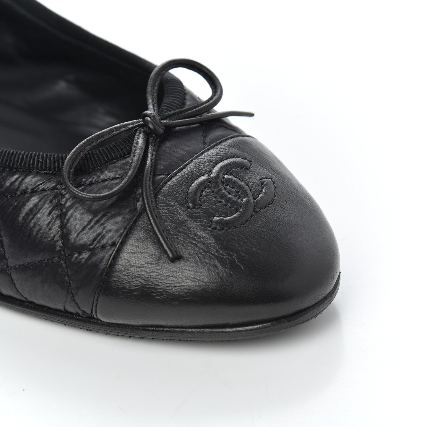 Nylon Quilted Cap Toe Ballerina Flats 41 Black