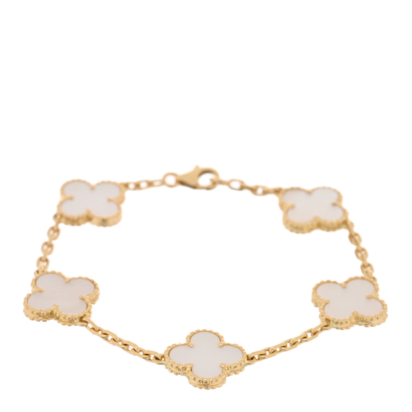 18K Yellow Gold Mother of Pearl 5 Motifs Vintage Alhambra Bracelet