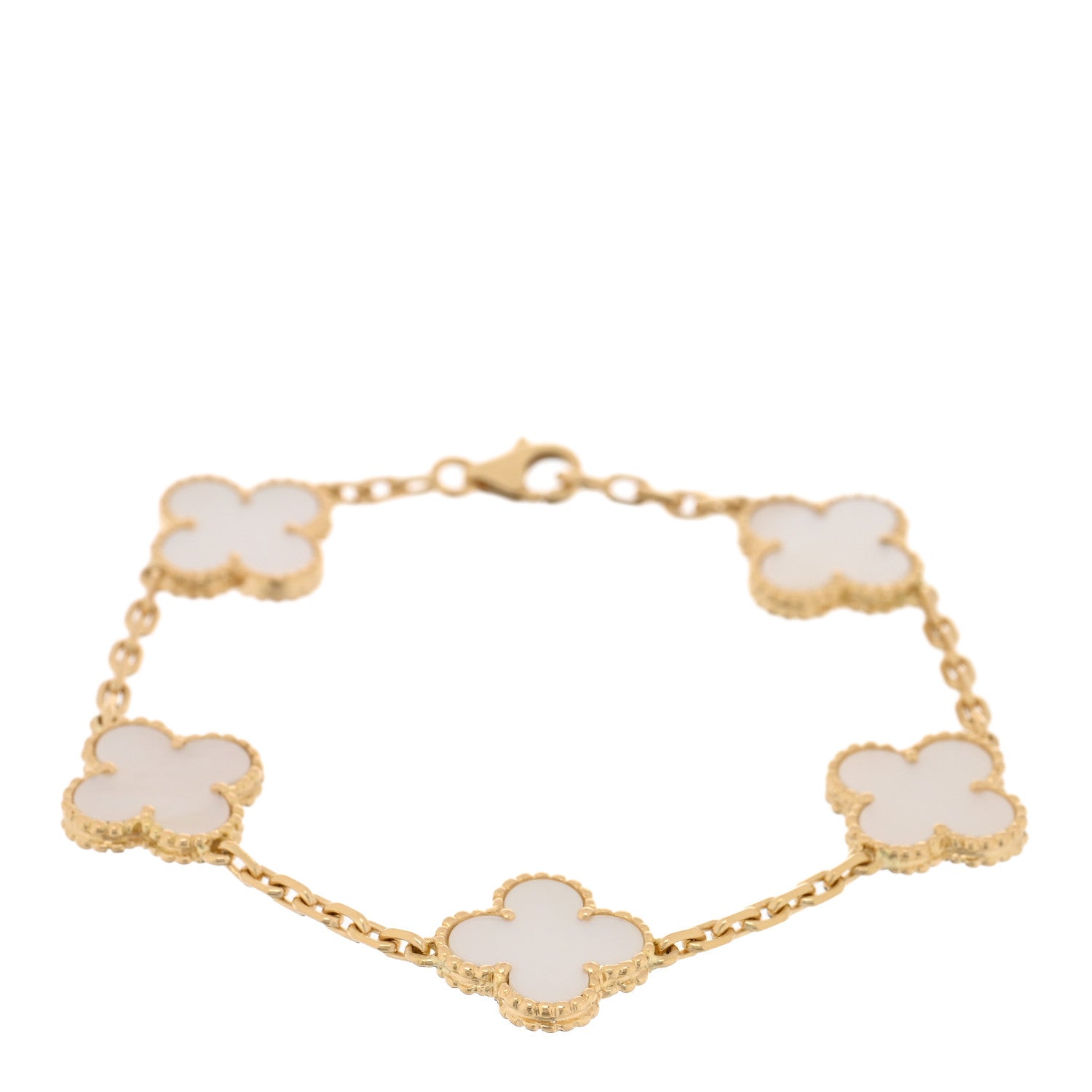 Van Cleef & Arpels 18K Yellow Gold Mother of Pearl 5 Motifs Vintage Alhambra Bracelet 1 of 4