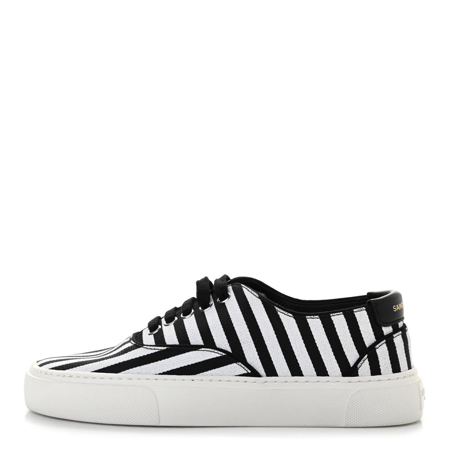 Saint Laurent Canvas Striped Venice Low Top Sneakers 36 Black White 1 of 7