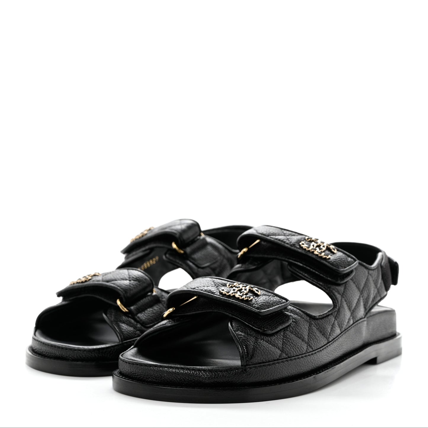 Grained Calfskin Velcro Dad Sandals 38 Black