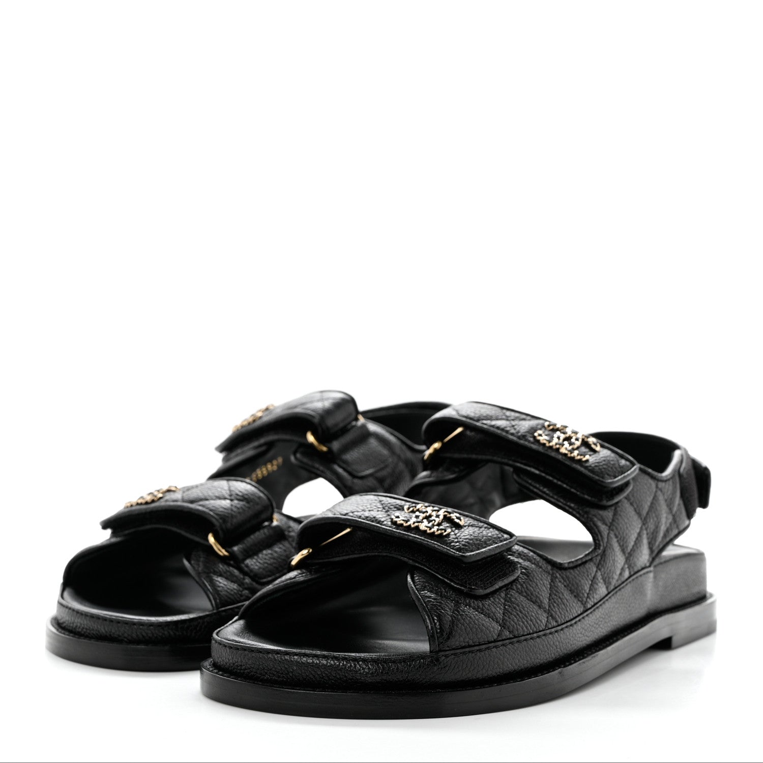 Chanel Grained Calfskin Velcro Dad Sandals 38 Black 3 of 9