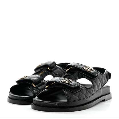 Chanel Grained Calfskin Velcro Dad Sandals 38 Black 3 of 9