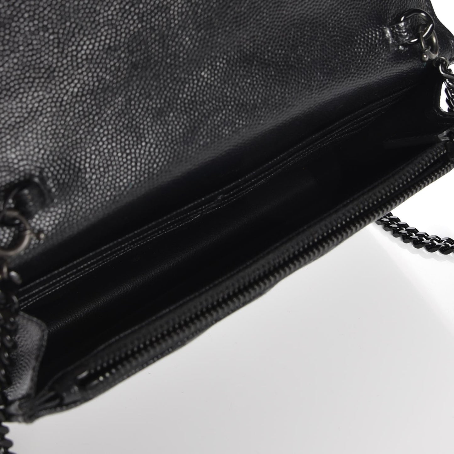 Grain De Poudre Matelasse Chevron Monogram Envelope Chain Wallet Black