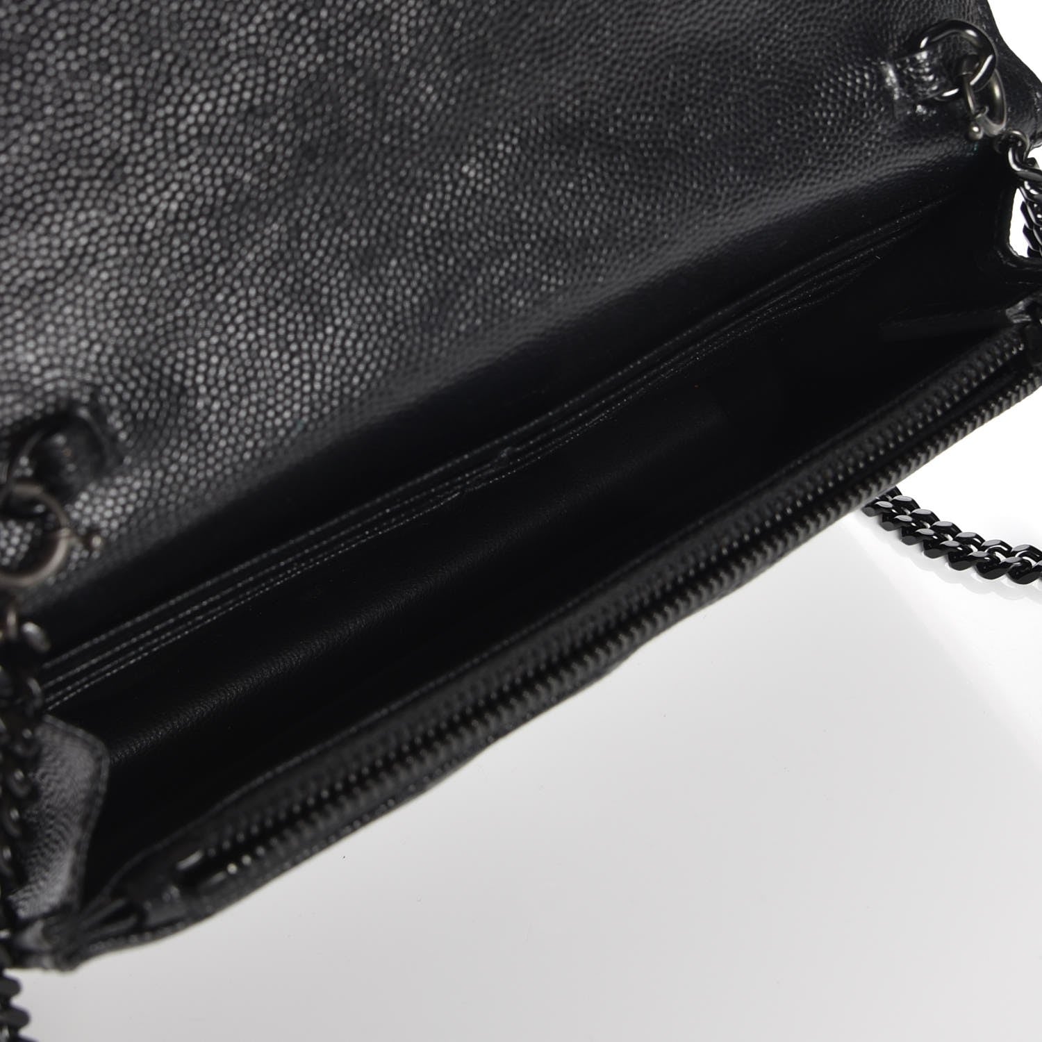 Saint Laurent Grain De Poudre Matelasse Chevron Monogram Envelope Chain Wallet Black 5 of 8