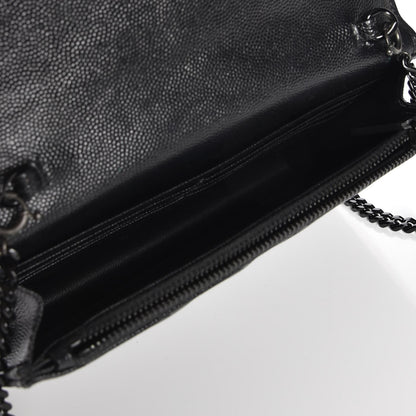 Saint Laurent Grain De Poudre Matelasse Chevron Monogram Envelope Chain Wallet Black 5 of 8