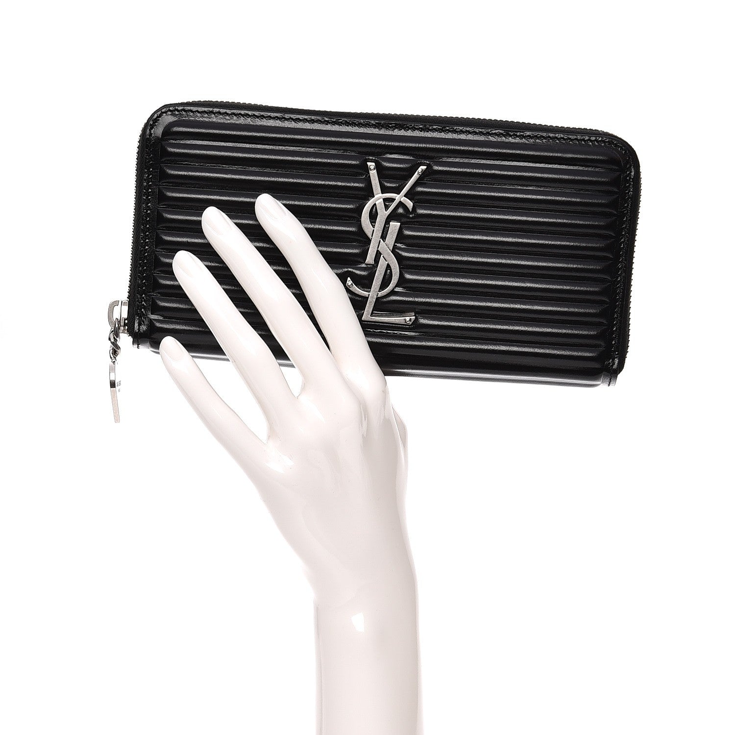 Saint Laurent Ribbed Calfskin Opium Monogram Zip Around Wallet Black 2 of 7