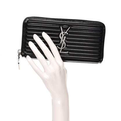 Saint Laurent Ribbed Calfskin Opium Monogram Zip Around Wallet Black 2 of 7