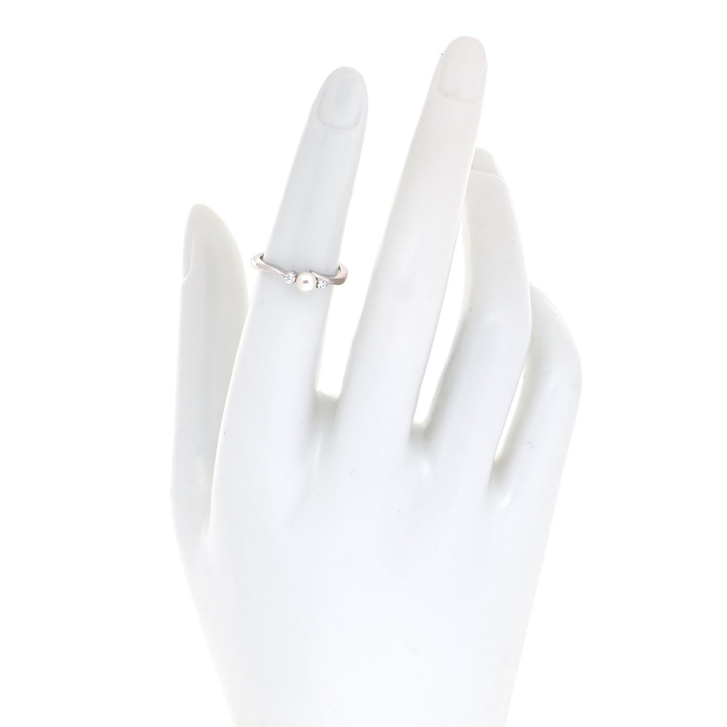 18K White Gold Diamond Akoya Pearl 4mm Ring 49 5