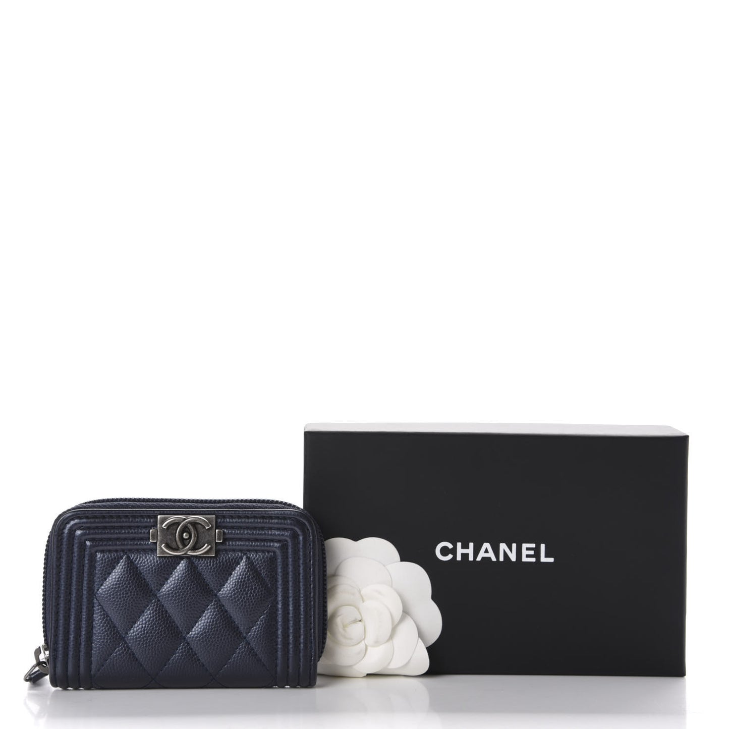 Caviar Quilted Boy Zip Around Coin Purse Wallet Navy