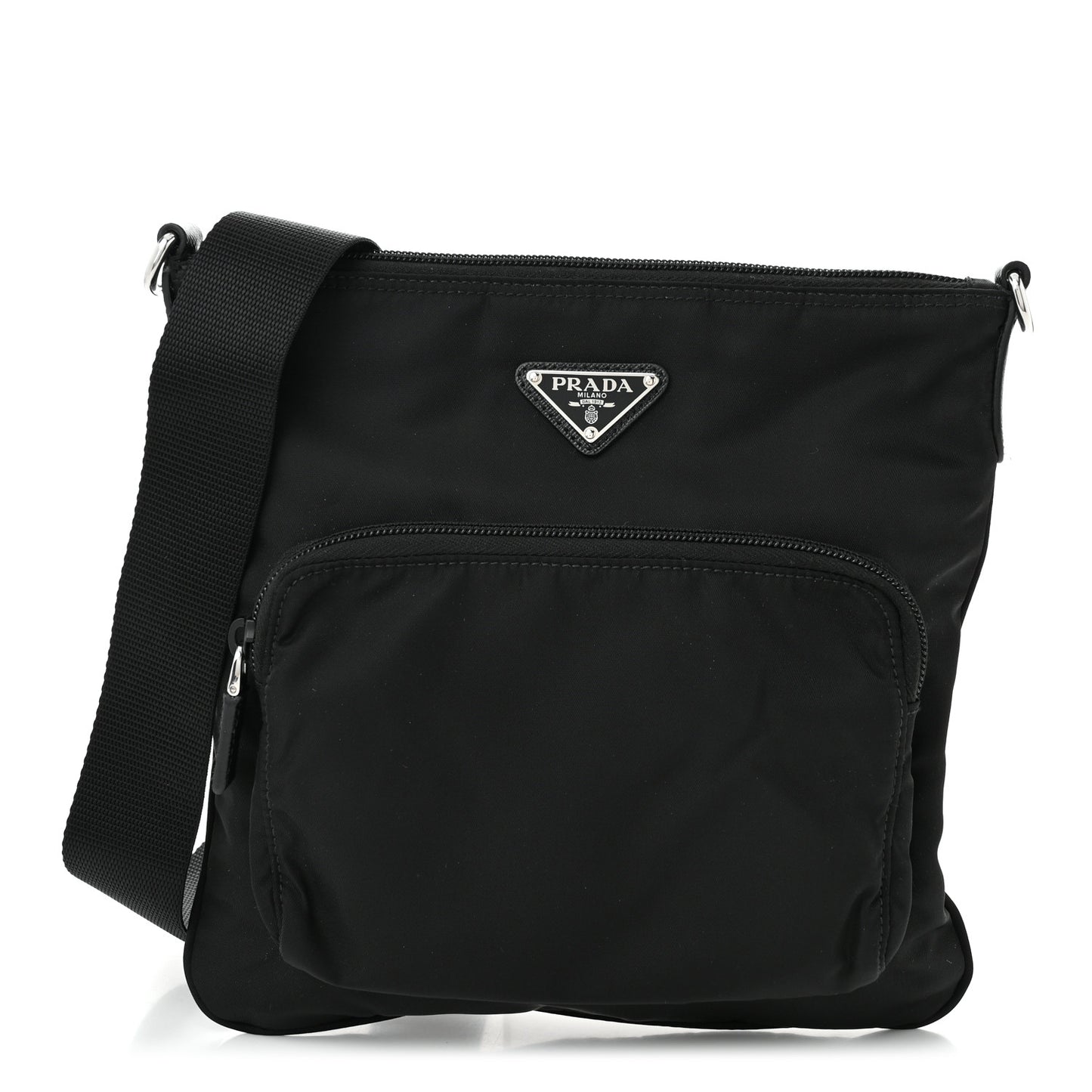 Tessuto Nylon Saffiano Flat Messenger Bag Black
