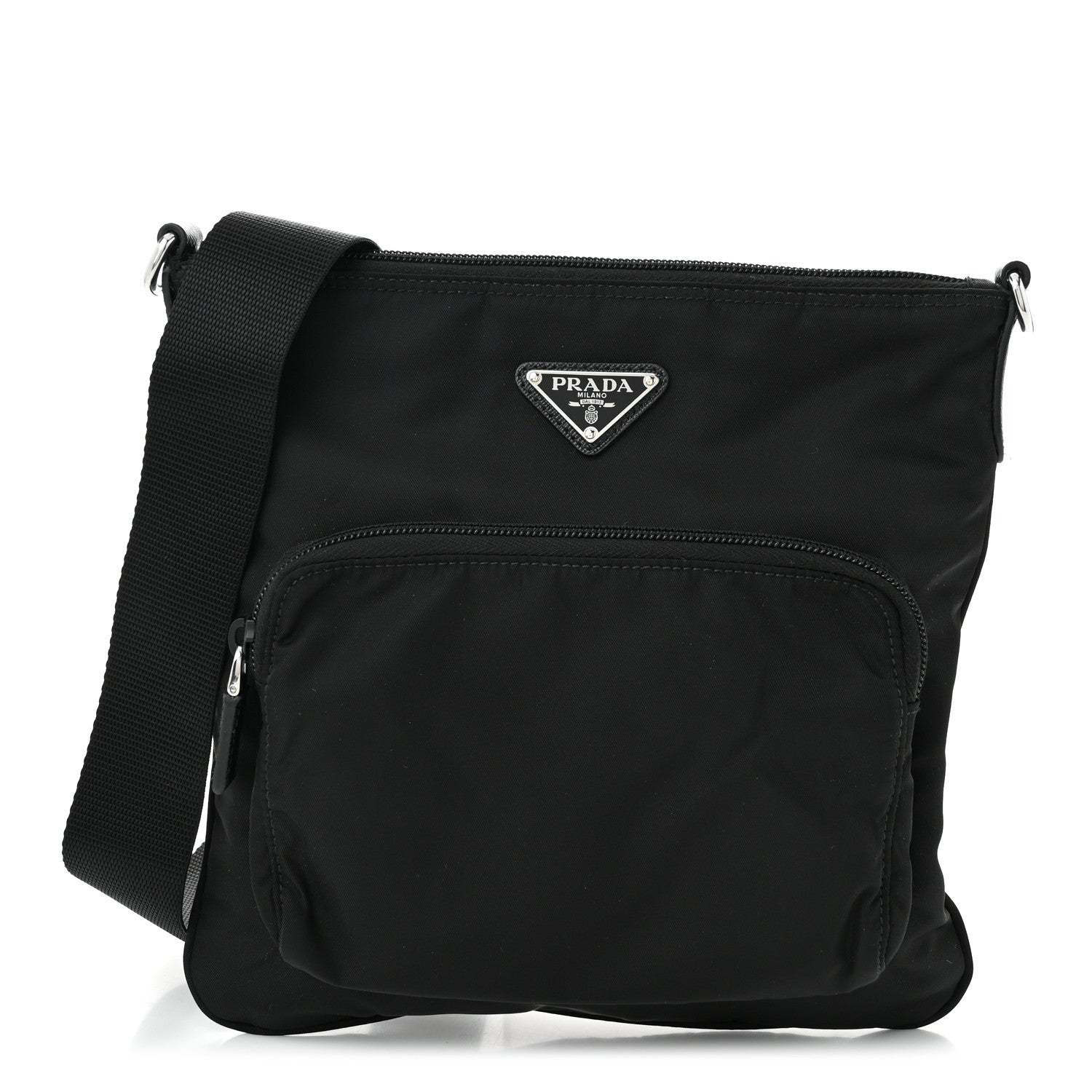 Prada Tessuto Nylon Saffiano Flat Messenger Bag Black 1 of 10