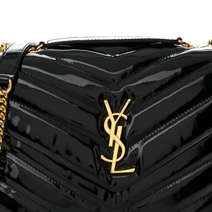 Saint Laurent Patent Y Quilted Monogram Small Loulou Chain Satchel Black 8 of 11