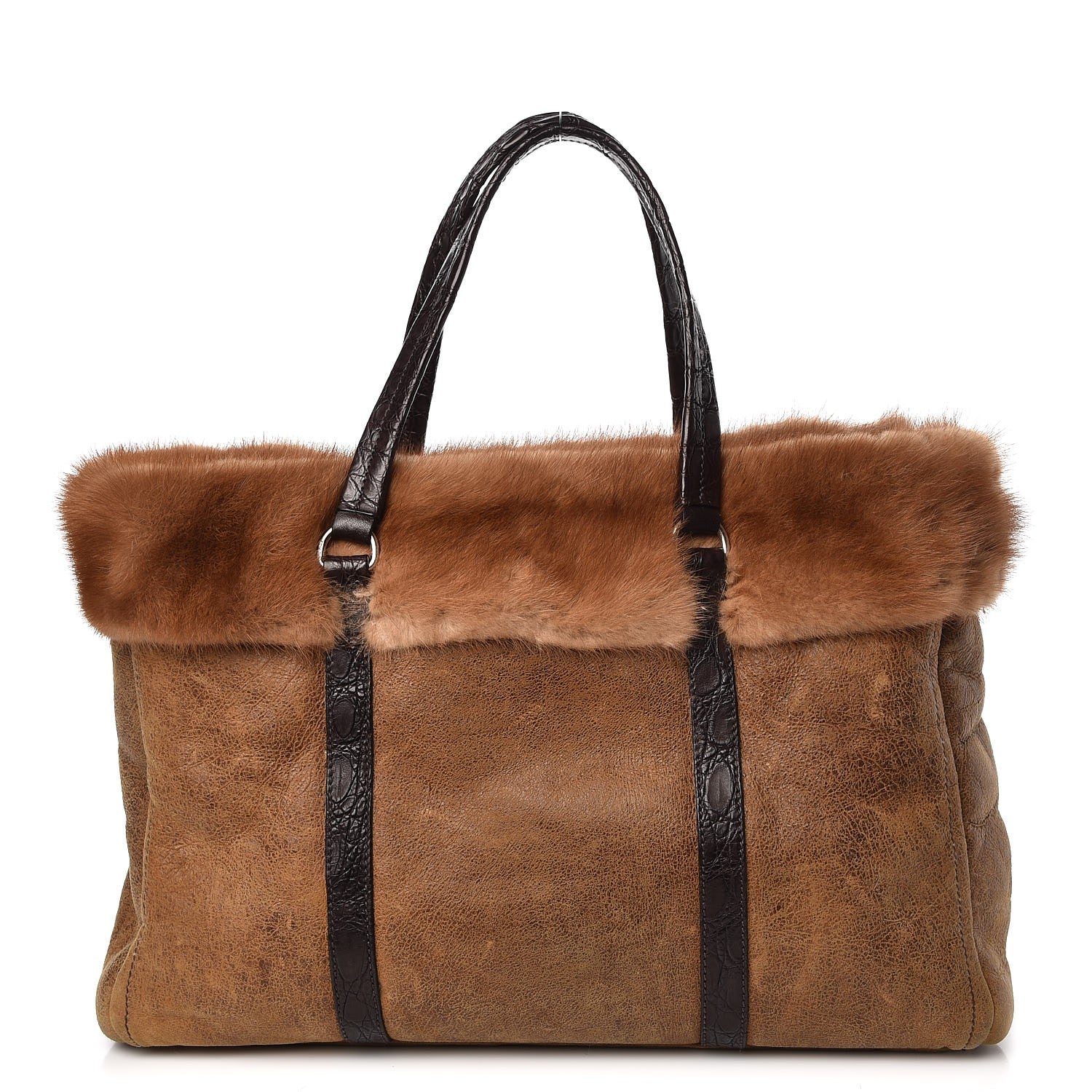 Prada Suede Shearling Mink Fur Crocodile Tote 1 of 11