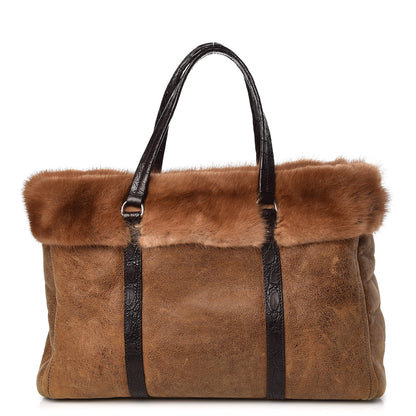 Prada Suede Shearling Mink Fur Crocodile Tote 1 of 11