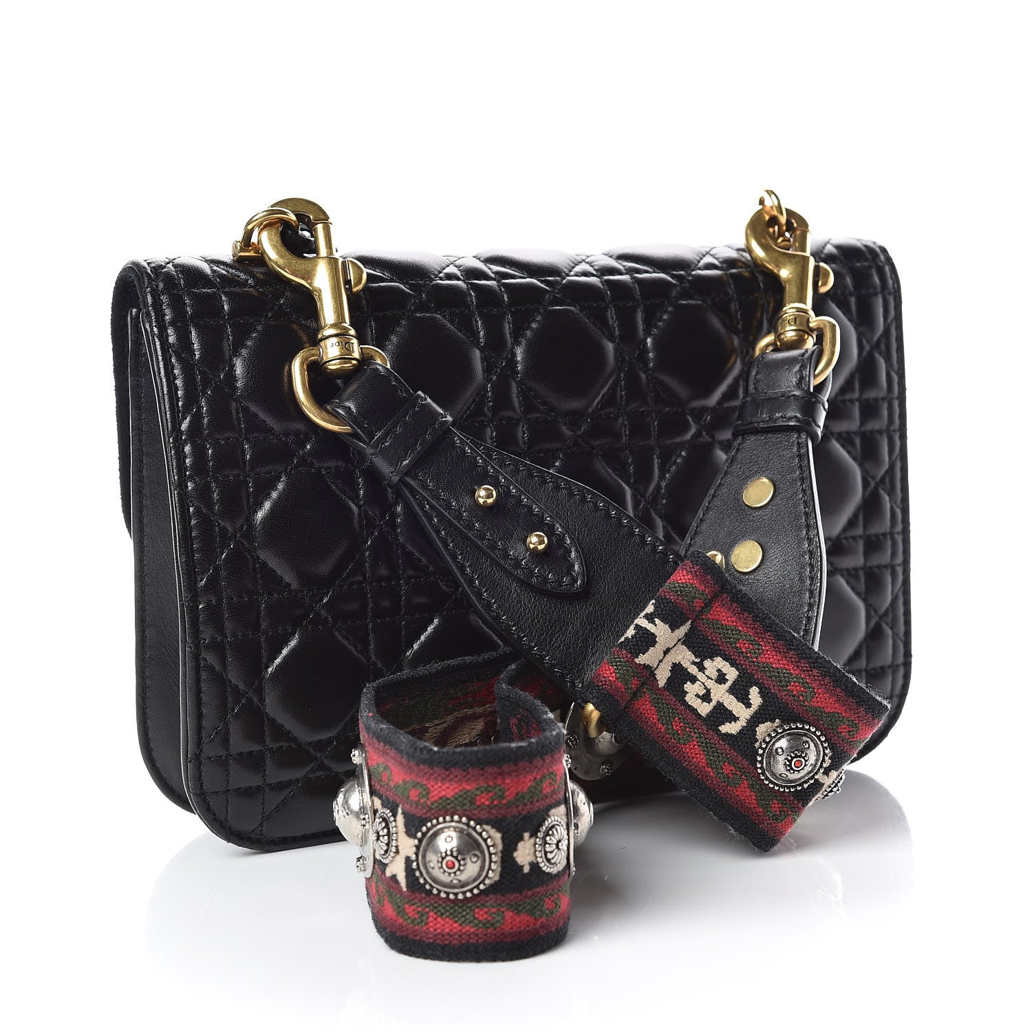 Christian Dior Lambskin Cannage Large Dioraddict Flap Bohemian Strap Black 3 of 11