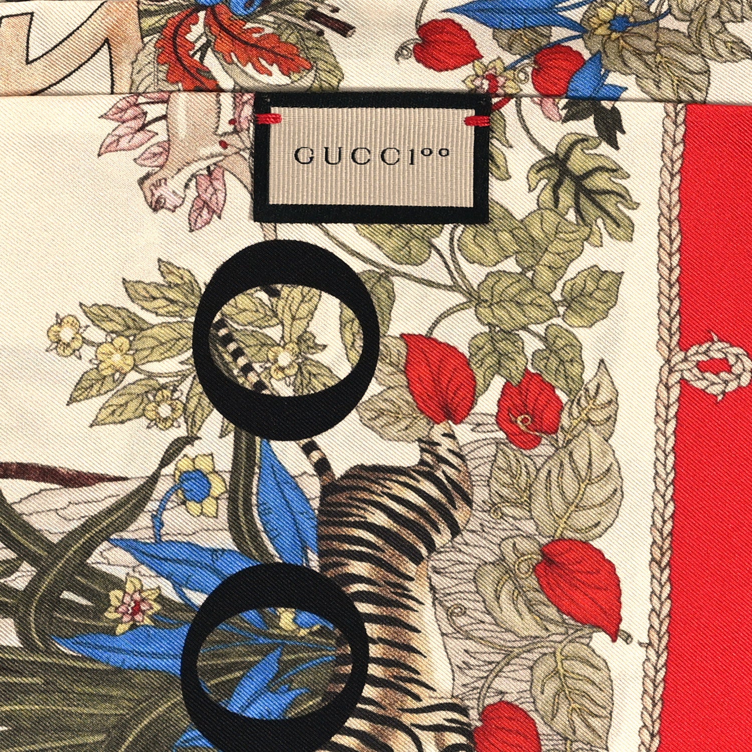 Gucci Silk Twill Lady Savanero Scarf Red Beige 3 of 3