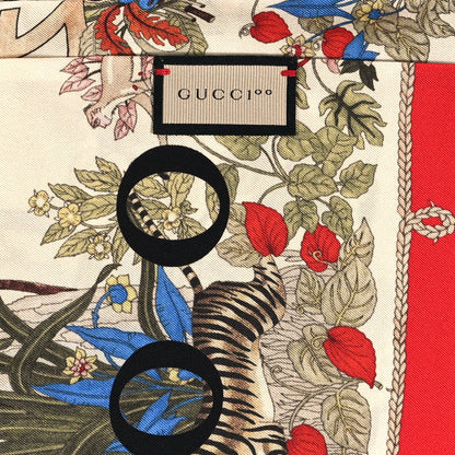 Gucci Silk Twill Lady Savanero Scarf Red Beige 3 of 3