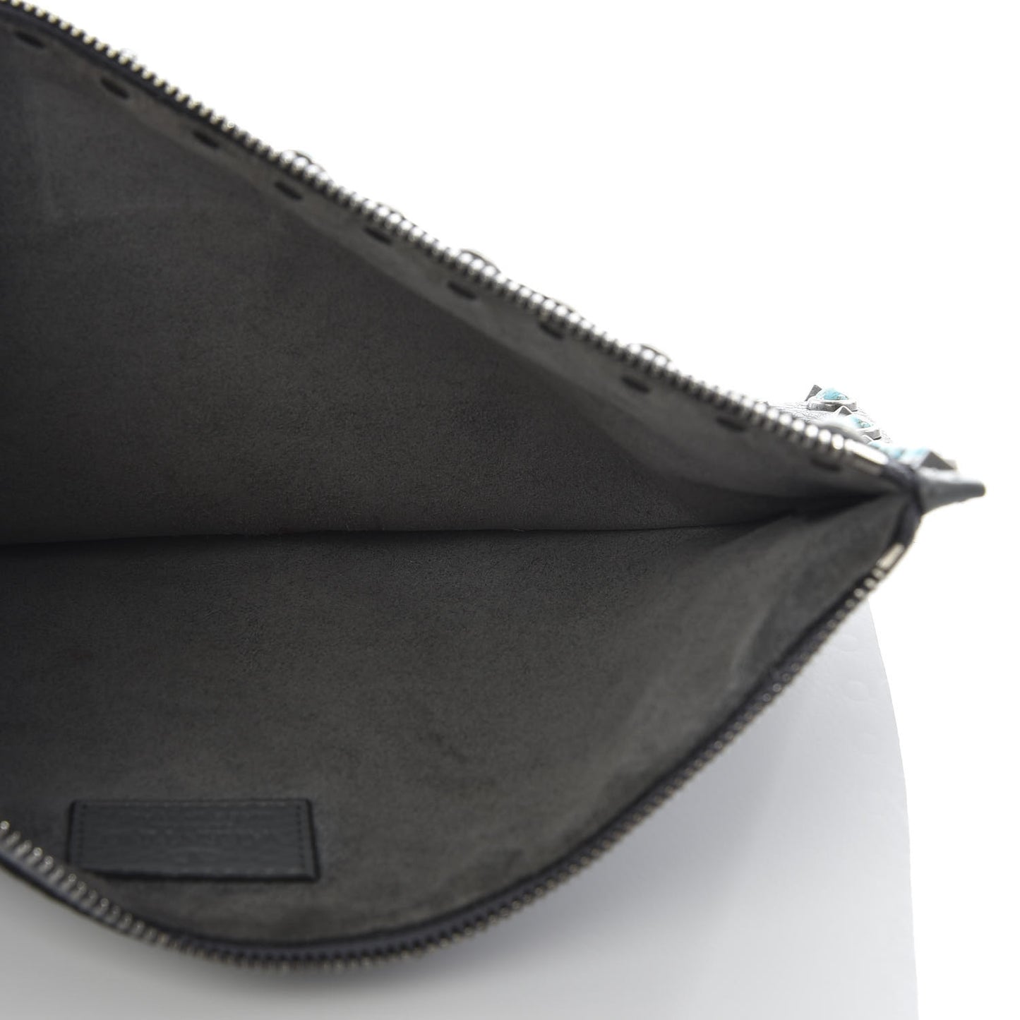 Grained Calfskin Turquoise Large Rockstud Rolling Zip Pouch Light Stone
