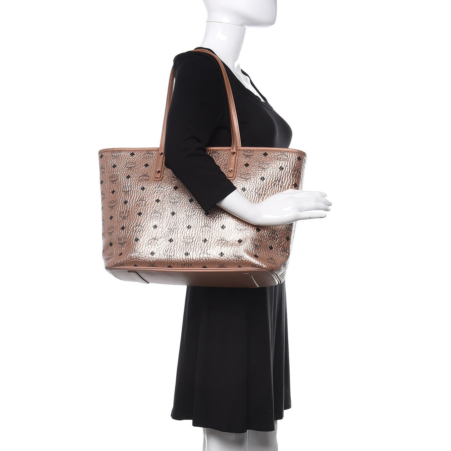 Metallic Visetos Medium Anya Top Zip Shopper Tote Champagne Gold