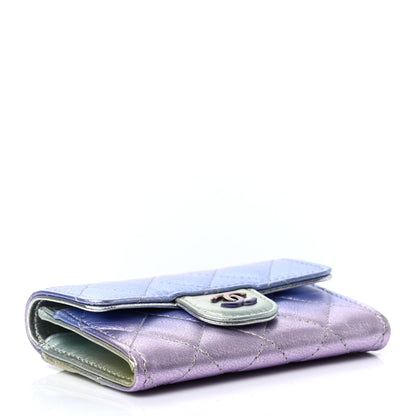 Chanel Gradient Metallic Calfskin Quilted Flap Card Holder Wallet Silver Blue Yellow Purple 4 of 8