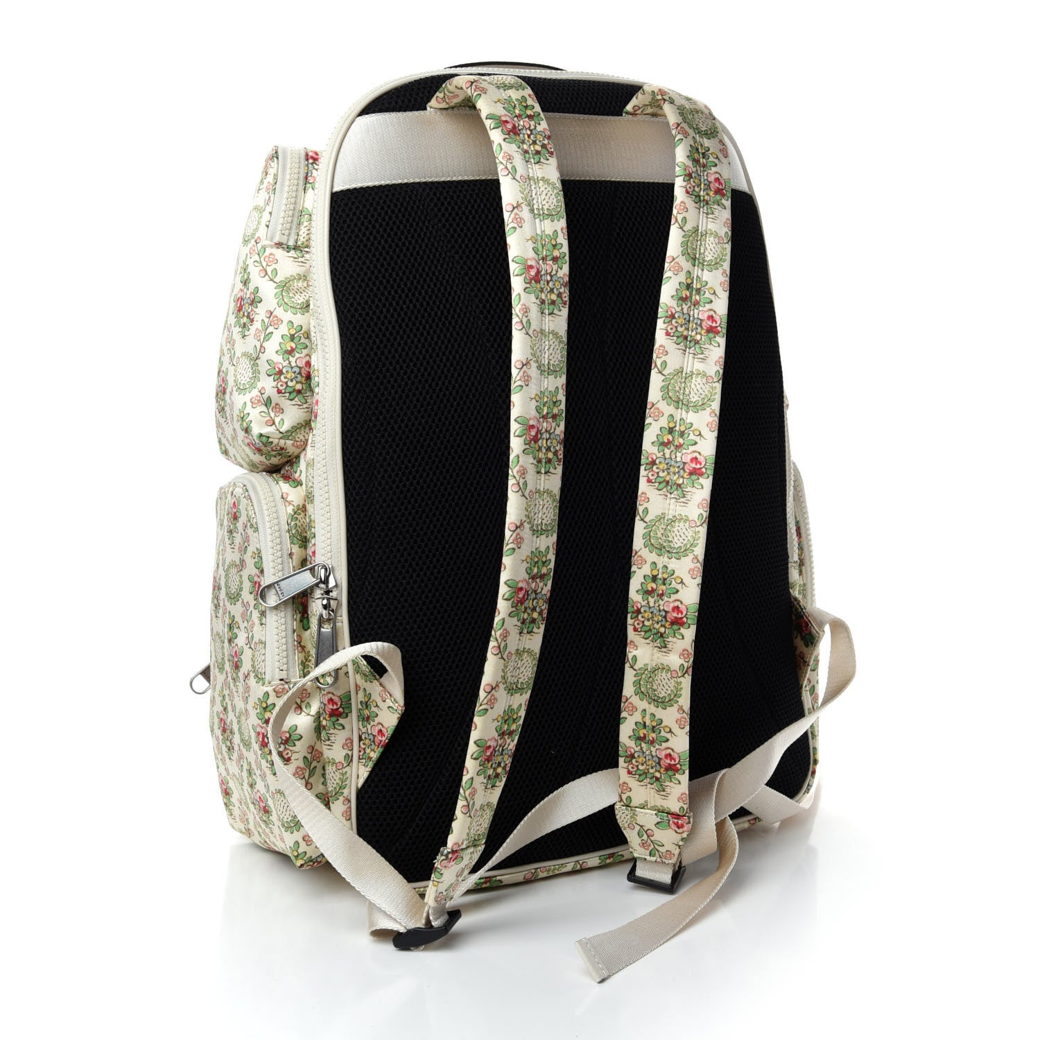 Gucci X MLB Satin Floral Print NY Yankees Patch Backpack Ivory Green 2 of 9