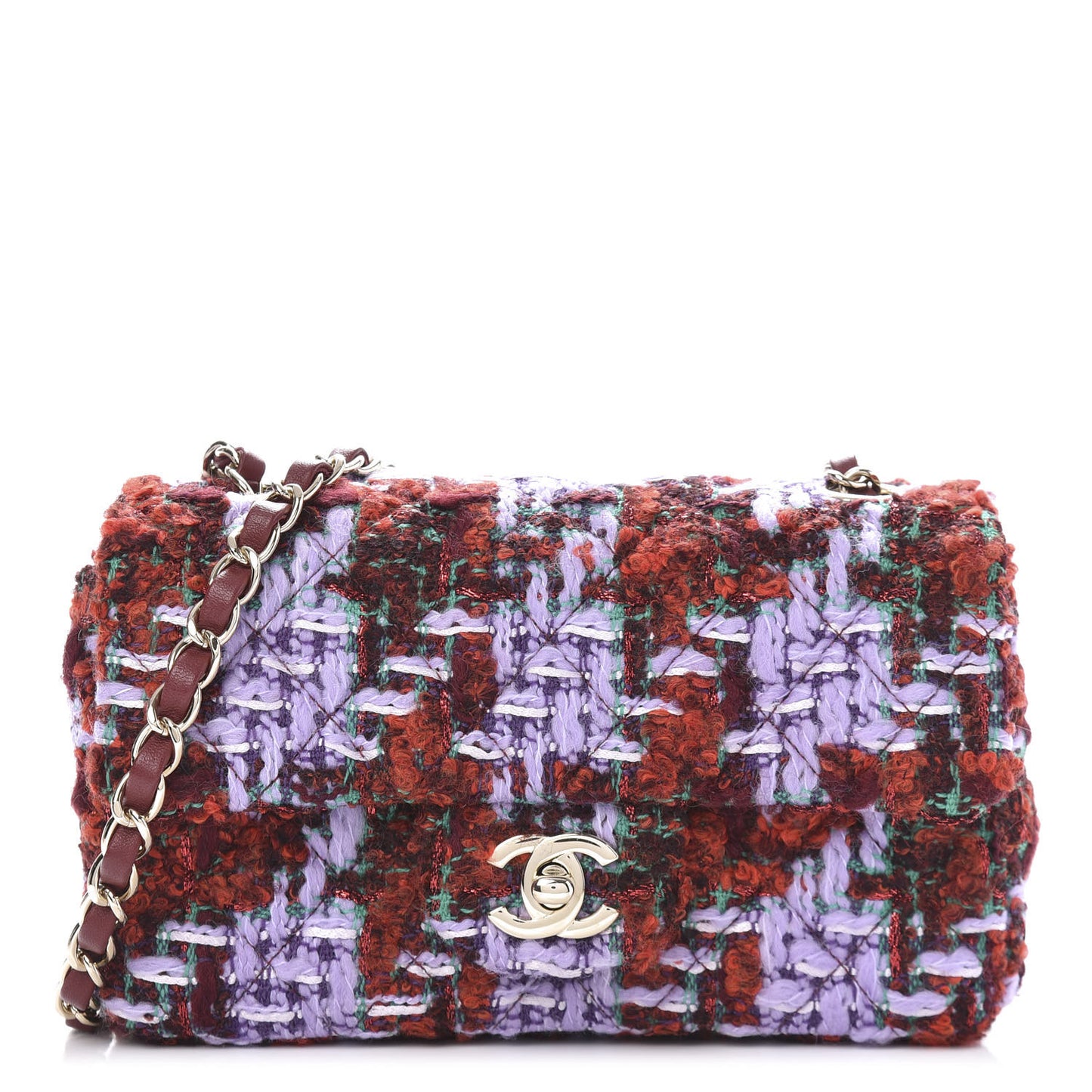 Tweed Quilted Mini Rectangular Flap Red Purple Green