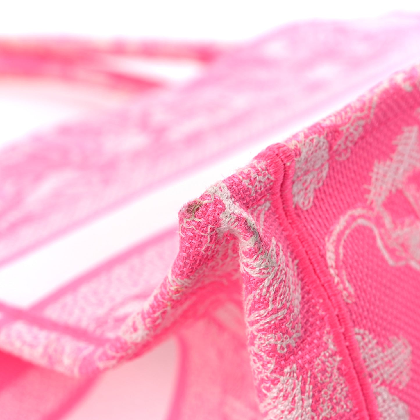 Canvas Embroidered Medium Toile De Jouy Reverse Book Tote Fluorescent Pink