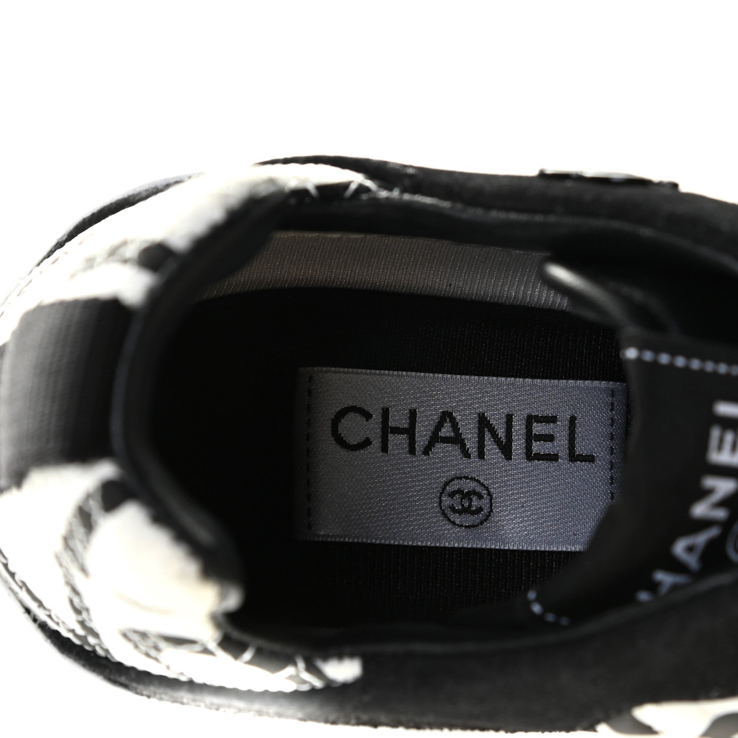 Chanel Nylon Suede Calfskin Printed Sneakers 38.5 White Black 6 of 11