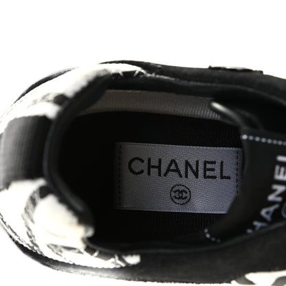 Chanel Nylon Suede Calfskin Printed Sneakers 38.5 White Black 6 of 11